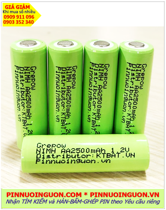Pin sạc 1.2v AA2500mAh, Pin sạc công nghiệp đầu bằng NiMh AA2500mAh 1.2v, Cell pin Grepow NiMh AA2500mAh 1.2v